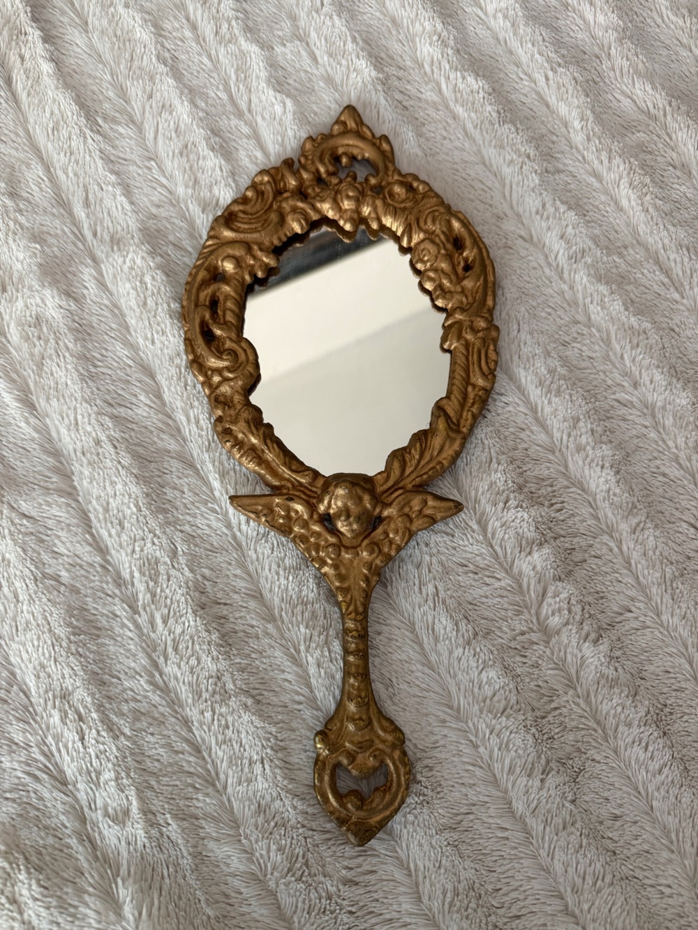 Vintage Cherub Vanity Footed Hand Mirror